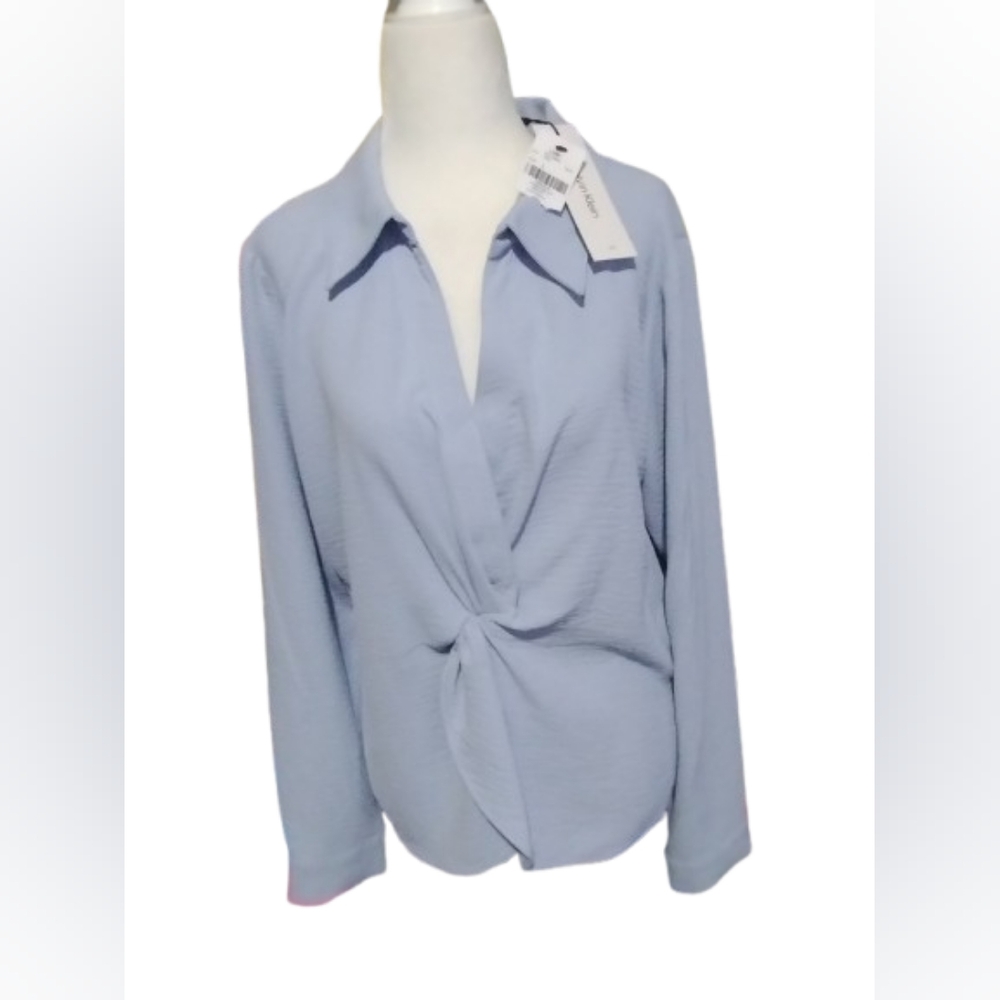 NWT Calvin Klein Long Sleeve Twist Front Top Slate Blue Size L
